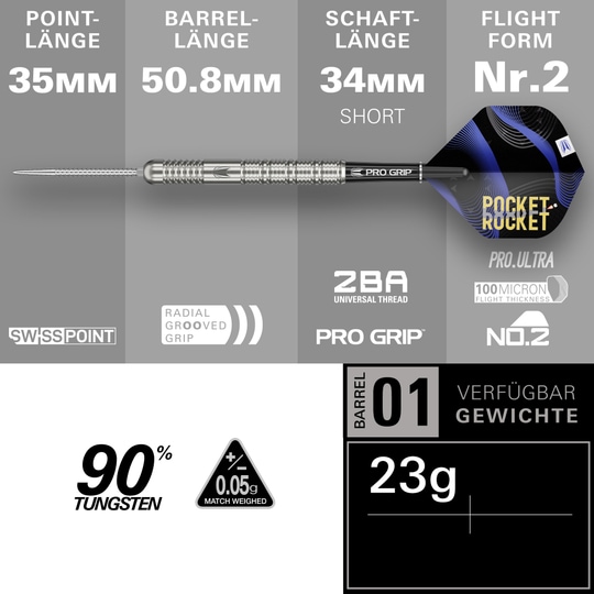 Dardos Steeldarts Justin Hood Swiss Points de Target - 23 g