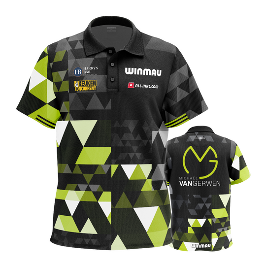 Polo Winmau Michael Van Gerwen edición abanico Das Bild stellt das Winmau Michael Van Gerwen Fan-Edition Poloshirt dar. Es ist ein spezielles Fan-Shirt im Stil von Michael Van Gerwen.