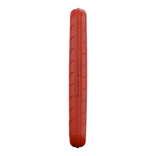Estuche para dardos Harrows Slimcase Das Bild zeigt eine schlanke, rote Darttasche von der Seite. Die Oberfläche ist strukturiert und leicht abgerundet.