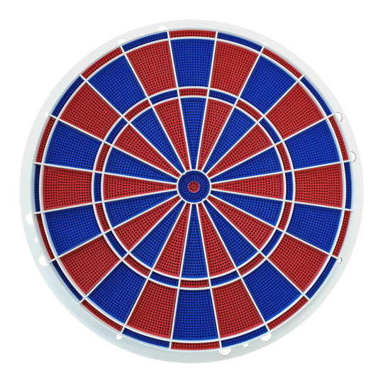 Repuestos para dardos Löwen Dart, juego de 82 segmentos y araña Das Bild zeigt ein Löwen Dart Ersatzteile 82er Segment- und Spider Set. Es besteht aus abwechselnd roten und blauen Segmenten mit weißen Trennstreben.