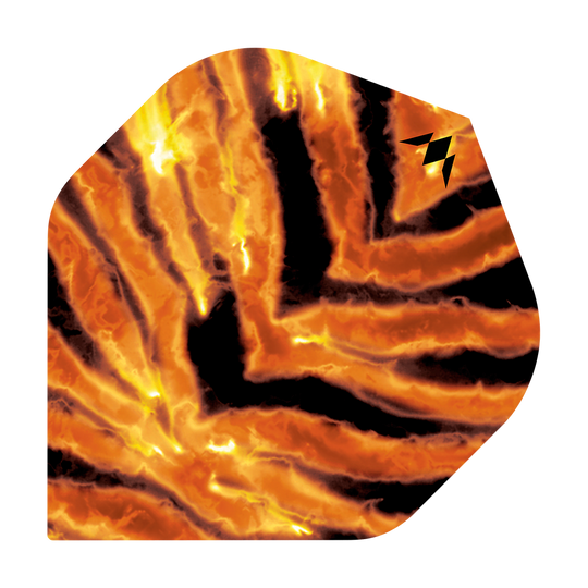 Vuelos estándar de Mission Solo Javan No2 Das Bild zeigt das Produkt "Mission Solo Javan No2 Standard Flights". Das Design ist in leuchtenden Orange- und Schwarztönen gehalten und erinnert an lodernde Flammen oder ein Tiermuster.