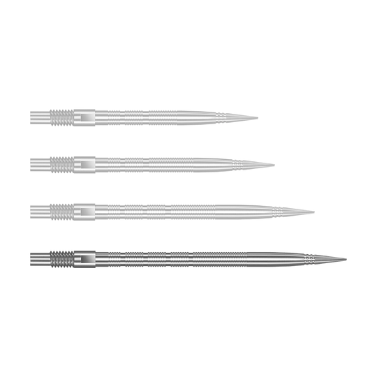 Puntas de dardos Harrows Quick Point Micro Ridge - Plateadas Abgebildet ist QP28023 Harrows Quick Point MicroRidge Dartspitzen Silber 40mm. Das Produkt sind silberne Dartspitzen für den Austausch.
