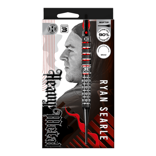 Abgebildet ist Harrows Ryan Searle Series 3 Softdarts. Es handelt sich um einen Satz moderner Softdarts für Dartspieler.