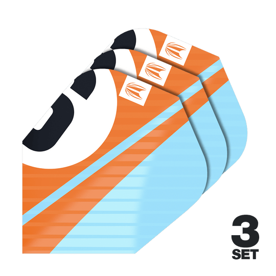 Plumas Target Pro Ultra Chicane Orange Ten-X - 3 juegos Das Bild zeigt drei Sätze Target Pro Ultra Chicane Orange Ten-X Flights. Die Flights sind orange und hellblau mit einem auffälligen Design.