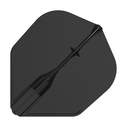 Vuelos L-L-Style3EZ Das Bild zeigt ein schwarzes Dart-Flight in Standardform. Es hat ein schlichtes, einfarbiges Design ohne weitere Muster.