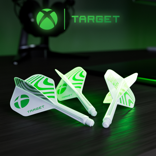 Zu sehen sind die Target Xbox K-Flex No2 Standard Flights - Weiß. Diese Flights sind weiß und bieten Standard-Form für Darts.