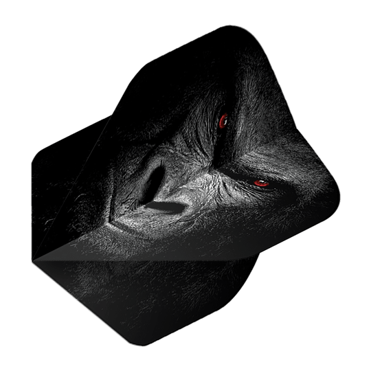 Das Bild zeigt das Produkt "Pentathlon Gorilla No2 Standard Flights". Auf dem Flight ist das Gesicht eines Gorillas mit markanten roten Augen abgebildet.