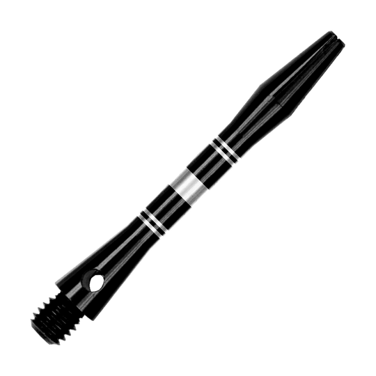 Ejes de aluminio anillados - Negro Plata Auf dem Bild sind Aluminium Shafts in Schwarz und Silber zu sehen. Das Produkt wird aus einer anderen Perspektive gezeigt.