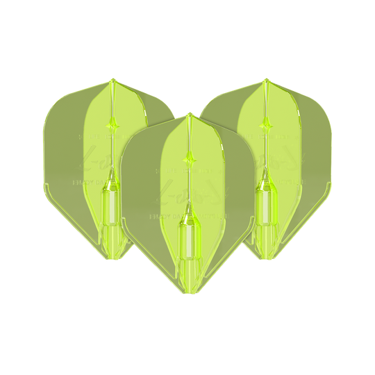 Plumas L-Style Fantom L1EZ Amarillo Neón Auf dem Bild sind drei neongelbe Dart-Flights des Modells "L-Style Fantom L1EZ" zu sehen. Sie haben eine auffällige Farbe und eine stabile Form.
