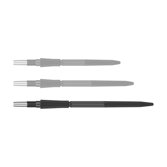 Puntas de dardo Target Elysian Archetype 43 Swiss Point de acero - Negras Eine schwarze Dartspitze mit einer Länge von 42 mm ist abgebildet. Die Spitze hat eine schlanke Form.