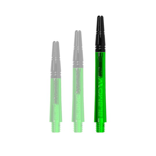 Varillas Harrows Alamo VS2 - Verde Einer der Dart-Schäfte wird auf schlichter Oberfläche separat gezeigt. Der Schaft ist gleichmäßig geformt.