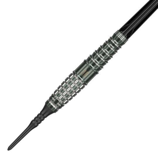Dardos blandos Target Japan Akito Yamagata Scream GEN1 - 19 g Das Bild zeigt einen Akito Yamagata Scream GEN1 Softdart von Target Japan mit einem Gewicht von 19g. Der Dart hat ein präzise bearbeitetes, silber-schwarzes Barrel mit mehreren Griffmulden.