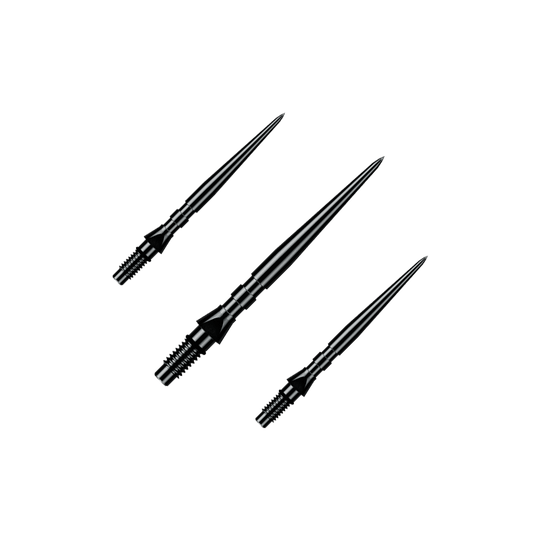 Puntas de dardos de acero Winmau Switch Point Groove - Negras Auf dem Bild ist ein Set aus schwarzen Winmau Switch Point Groove Steeldartspitzen mit 26 mm Länge zu sehen. Diese Ersatzspitzen sind speziell für Steeldarts gedacht.