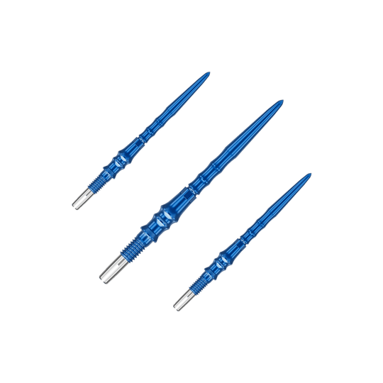 Puntas de dardo Target Japan Premium Swiss Point - Azul Auf dem Bild ist ein Set von blauen Dartspitzen zu sehen. Die Spitzen sind jeweils 30 mm lang.