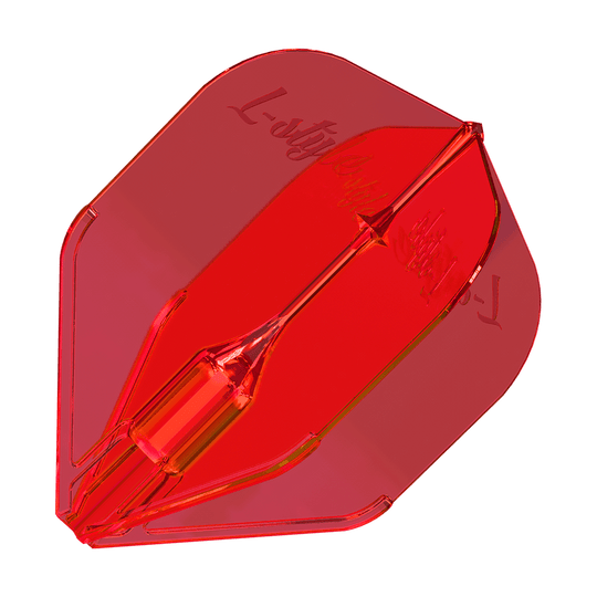Plumas L-Style Fantom L3EZ Rojas Das Bild zeigt ein rotes Dartflight mit der Aufschrift "L-Style". Es handelt sich um das Modell Fantom L3EZ Flights in der Farbe Rot.
