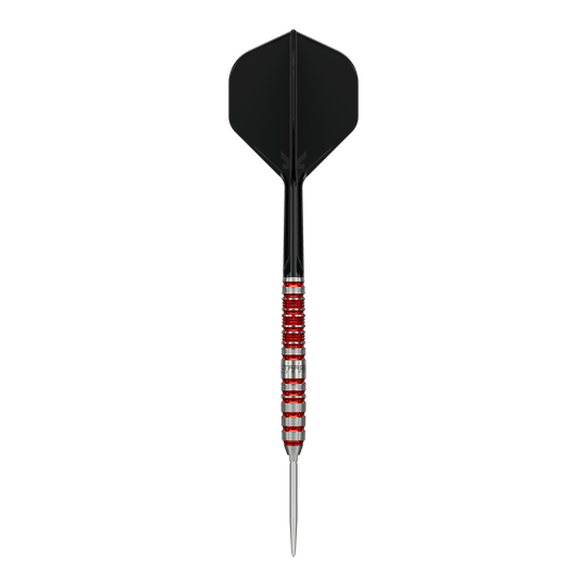 Das Bild zeigt die Target Japan Black Marque Spinel Swiss Point Steeldarts mit einem Gewicht von 23g. Das Produkt ist ein hochwertiger Dartpfeil für anspruchsvolle Spieler.