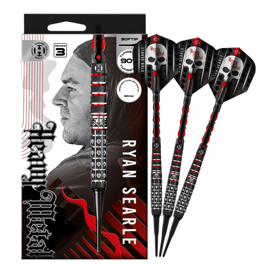 Dardos blandos Ryan Searle Serie 3 de Harrow Das Foto zeigt Harrows Ryan Searle Series 3 Softdarts in voller Ansicht. Der Artikel ist für Softdart-Spiele gedacht.
