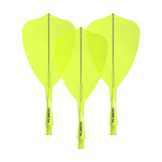 Sistema de eje de vuelo Winmau Fusion Arrow amarillo neón Das Winmau Fusion Flight Shaft System Arrow Neon Yellow 22mm Set ist auf dem Bild zu sehen. Es besteht aus gelben Dart-Flights und -Schäften.
