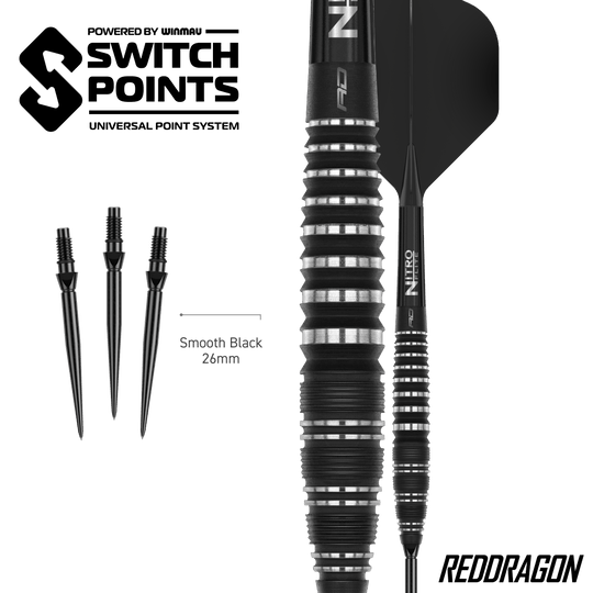 Dardos de acero Red Dragon Sable Bomb Switch Point Zu sehen sind die Red Dragon Sable Bomb Switch Point Steeldarts. Die Darts sind robust und für präzises Spiel konzipiert.