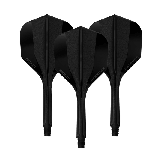 Abgebildet ist ein Harrows Solo No6 Flight Shaft System in Schwarz, 27mm, 1 Set. Das Set ist klar und deutlich dargestellt.