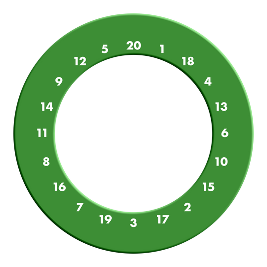 Marco para dardos HD Numbers - Colores personalizados Hier ist ein grünes Dartboard-Surround ohne Logo abgebildet. Es rahmt das Dartboard ein und schützt die Wand.