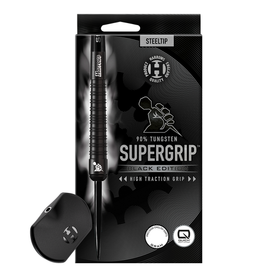 Dardos de acero Harrows Supergrip 90 Black Edition Quick Point