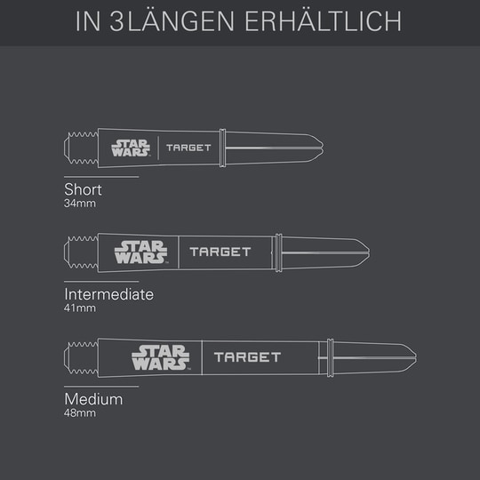 Varillas Target Star Wars ProGrip - Gris Target Star Wars ProGrip Shafts - Grau sind auf diesem Bild zu sehen. Die Dartschäfte sind in grauer Farbe dargestellt.