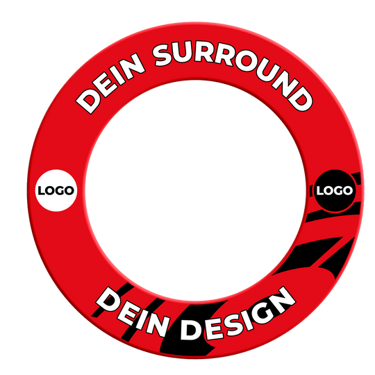 Marco de diana con tu diseño Das Bild zeigt ein rotes Dartboard-Surround. Es dient als Schutz rund um das Dartboard.