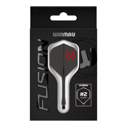 Sistema de eje de vuelo estándar Winmau Fusion Blade X No2 - Negro Das Bild zeigt das Winmau Fusion Blade X No2 Standard Flight-Shaft-System in Schwarz. Es verbindet ein Flight mit einem Schaft in elegantem, schwarzem Design.