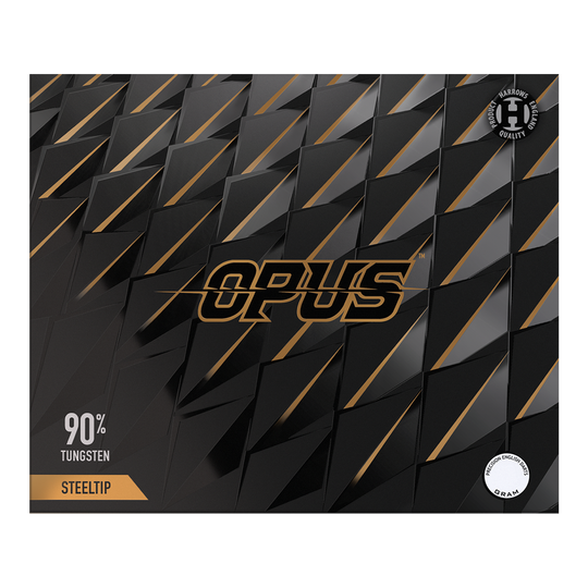 Dardos de acero Harrow's Opus Quick Point Gezeigt wird das Produkt Harrows Opus Quick Point Steeldarts - 23g. Diese Darts sind speziell für Präzisionswürfe entwickelt.