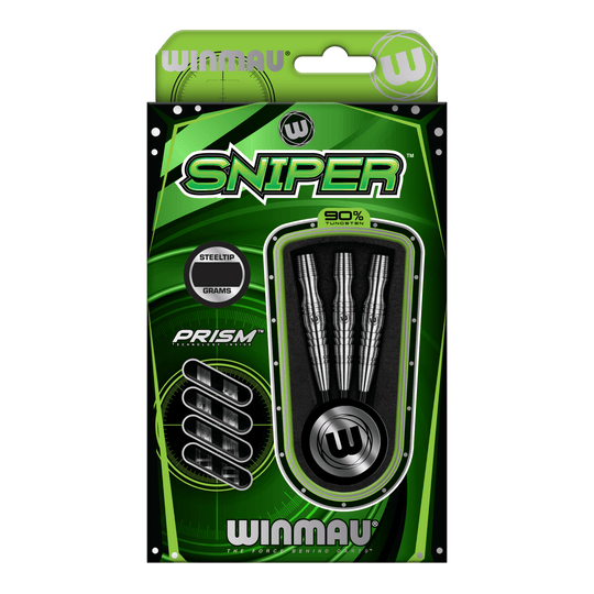 Dardos de acero Winmau Sniper V3 Winmau Sniper V3 Steeldarts. Die Darts sind mit dunklen und metallischen Akzenten versehen.