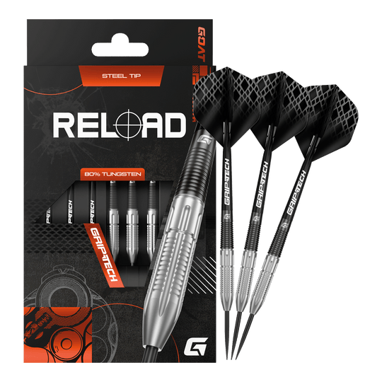 Dardos de acero GOAT Recargados Auf dieser Aufnahme sind die GOAT Reload Steeldarts abgebildet. Es handelt sich um hochwertige Steeldarts für das Dartspiel.
