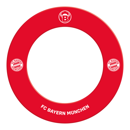 Borde de diana premium del Bulls FC Bayern Munich Auf dem Bild ist das Bulls FC Bayern München Premium Dartboard Surround zu sehen. Das Surround schützt die Wand und trägt das Logo des FC Bayern München.