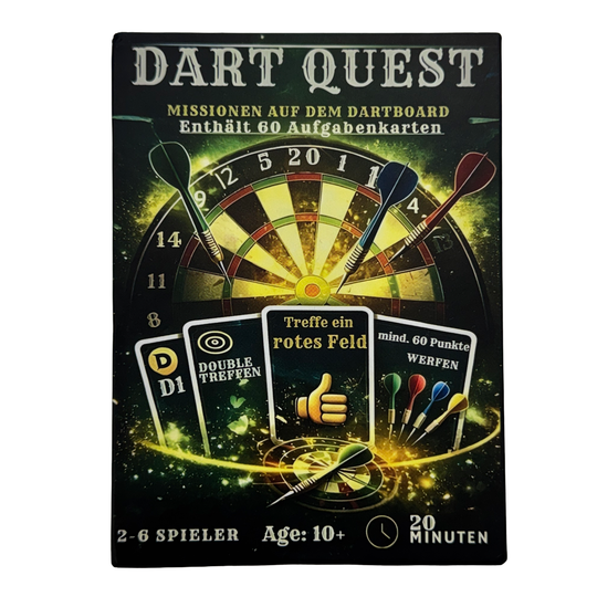 Juego de cartas Dart Quest Dieses Bild zeigt das Dart Quest Kartenspiel. Das Produkt ist für unterhaltsame Spielabende geeignet.