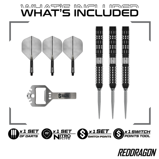 Dardos de acero paralelos Red Dragon Recon Das Bild zeigt Red Dragon Recon Parallel Steeldarts. Es handelt sich um hochwertige Steeldarts mit einem modernen Design.