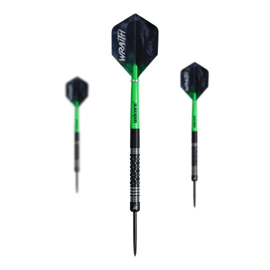 Dardos de acero Unicorn Wraith James Wade Das Bild zeigt ein Set der Unicorn Wraith James Wade Steeldarts. Diese Steeldarts sind für ein optimales Spielerlebnis entwickelt.