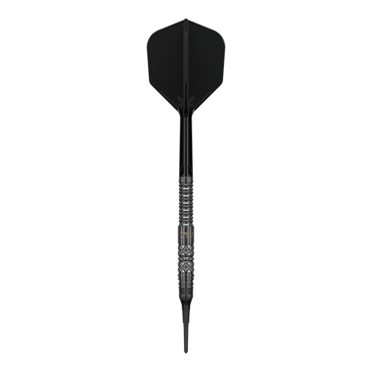 Dardos blandos Target Black Marque Creed - 21,5 g Abbildung der Target Black Marque Creed Softdarts mit einem Gewicht von 21,5g. Die Besonderheiten der Darts sind gut erkennbar.