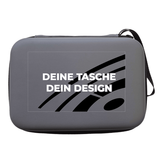 Estuche para dardos System-4 con tu diseño Das Foto zeigt ein McDart System4 Dartcase in Grau. Das Etui ist teilweise geöffnet und gibt einen Einblick ins Innere.