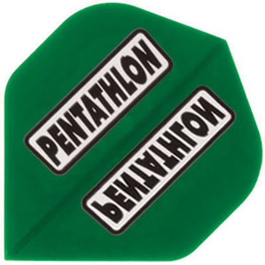 p10 Das Bild zeigt das Produkt "Pentathlon Flights P10" in grüner Farbe. Auf dem Flight steht zweimal das Wort "Pentathlon" in schwarzen Buchstaben auf weißem Hintergrund.