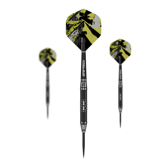 Dardos de acero con mancuernas GOAT Auf dem Foto ist das Set GOAT Dumbbell Steeldarts zu sehen. Das Set enthält mehrere Steeldarts.