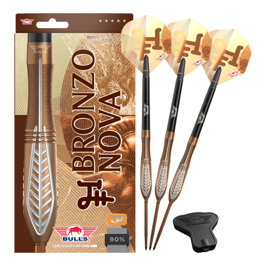 Dardos de acero convertibles Bulls NL Bronzo Nova Das Bild zeigt Bulls NL Bronzo Nova Convertible Point Steeldarts in Komplettdarstellung. Das Set ist metallfarben.