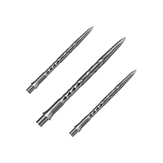 Das Bild zeigt Steeldartspitzen des Caliburn Evo Systems in Silber, 36mm. Die Spitzen sind für Steeldarts geeignet.