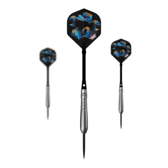 Dardos Bulls NL Chaos Blue Steel - 23 g Das Bild zeigt ein Set der Bulls NL Chaos Blue Steeldarts - 23g. Das Set besteht aus mehreren blauen Steeldarts.