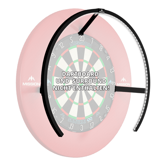 Iluminación LED para diana Mission Torus 270 - Negra Gezeigt wird die Mission Torus 270 LED Dartboard Beleuchtung in Schwarz. Das Produkt liefert helles Licht für das Dartboard.