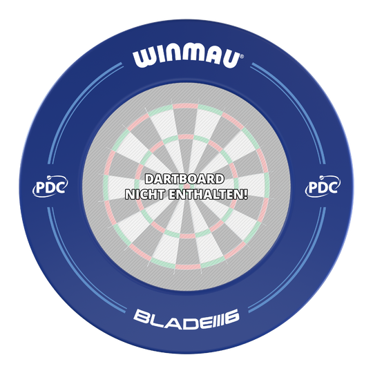 Marco para diana Winmau PDC - Azul Das Bild zeigt einen blauen Winmau PDC Dartboard Surround. In der Mitte steht der Hinweis "Dartboard nicht enthalten!".