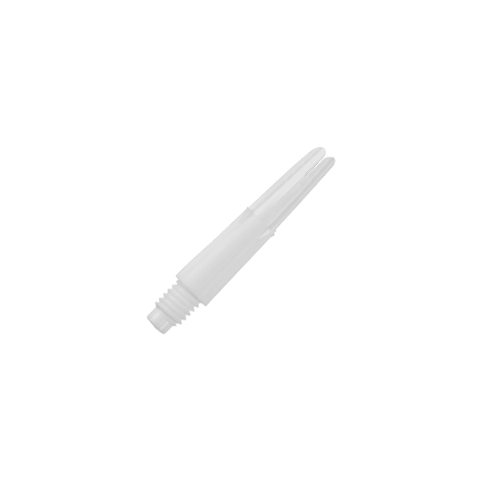 Ejes en L estilo L bloqueados rectos - Blanco Das Bild zeigt einen weißen, geraden Dart-Schaft ohne Kappen. Der Schaft hat ein Gewinde am unteren Ende und ist 26 mm lang.