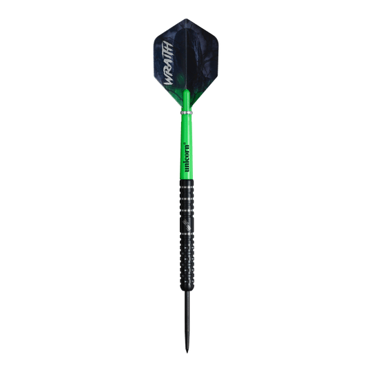 Dardos de acero Unicorn Wraith Callan Rydz - 23 g Unicorn Wraith Callan Rydz Steeldarts - 23g werden gezeigt. Das Bild stellt das Design und die Details dieses Darts dar.