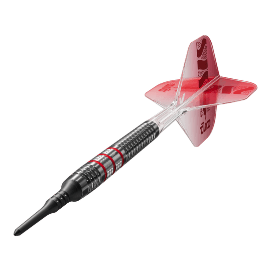 Das Bild zeigt die Target Nathan Aspinall 95K Softdarts mit einem Gewicht von 18g. Die Darts sind besonders für Fans und Spieler des bekannten Dartprofis Nathan Aspinall interessant.