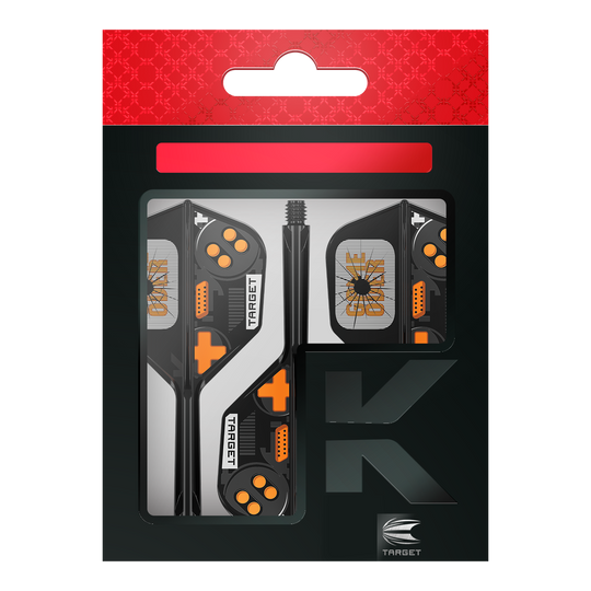 Target K-Flex Juego Terminado No6 Vuelos Hier sieht man die Target K-Flex Game Over No6 Flights. Es handelt sich um Dart-Flights mit auffälligem Muster.