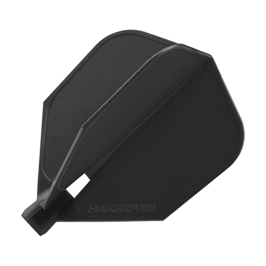 HRC-100_Harrows_Clic_Standard_Flight_Black_1czmJk76vTxjsy Das Bild zeigt ein schwarzes Dartflight mit der Aufschrift "Harrows". Es handelt sich um das Modell "Harrows Clic Standard Flights - Black".